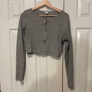 Monki cropped pointelle cardigan, grey size M